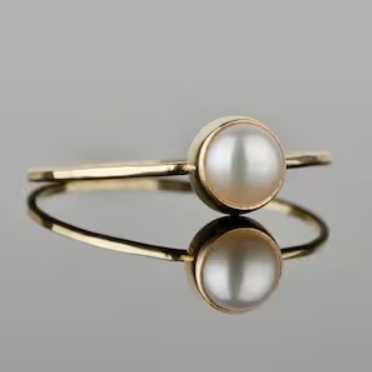 Delicate Yellow Gold Pearl Ring